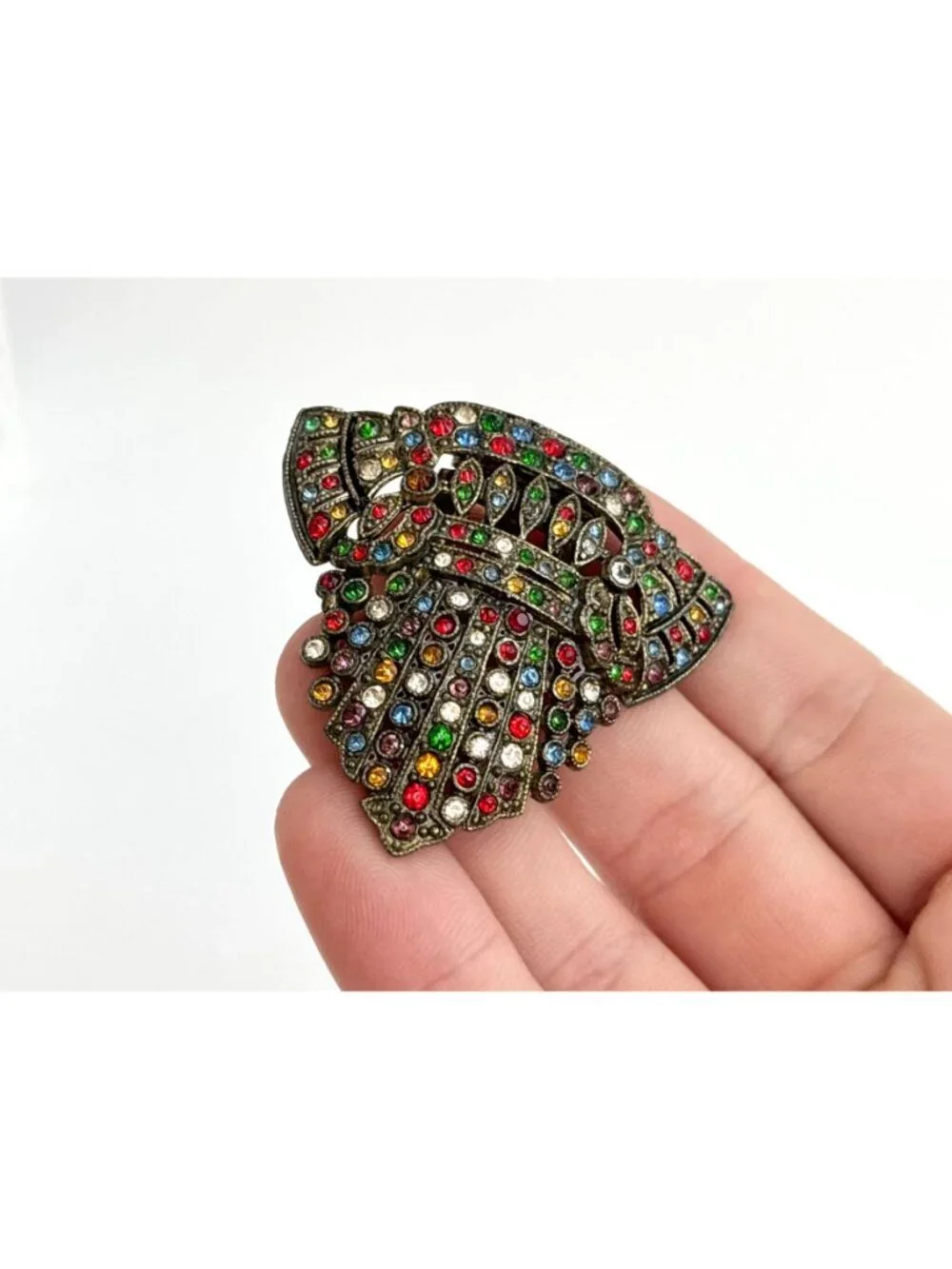Art Deco Rainbow Fruit Salad Rhinestone Antique Vintage Dress Clip | Fur Clip
